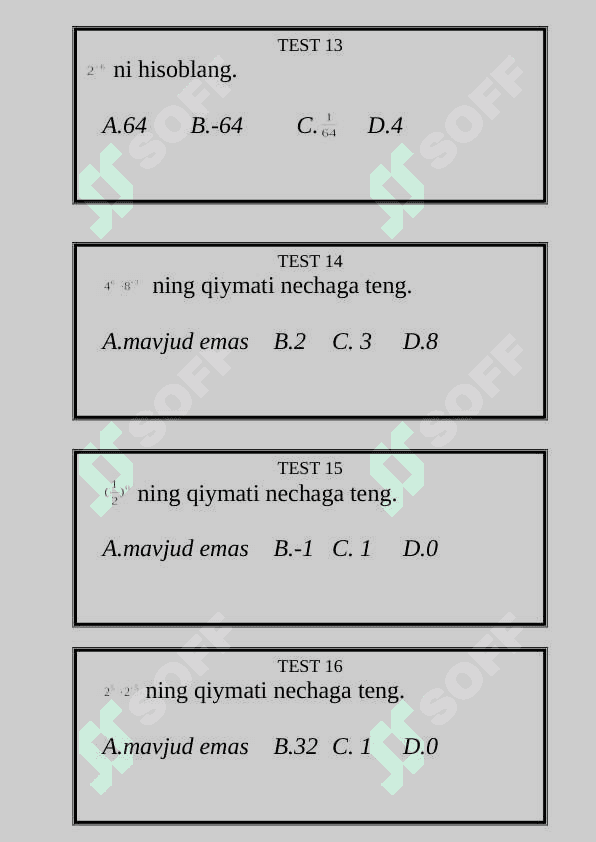 Ko'rsatkichli funksiya test 4