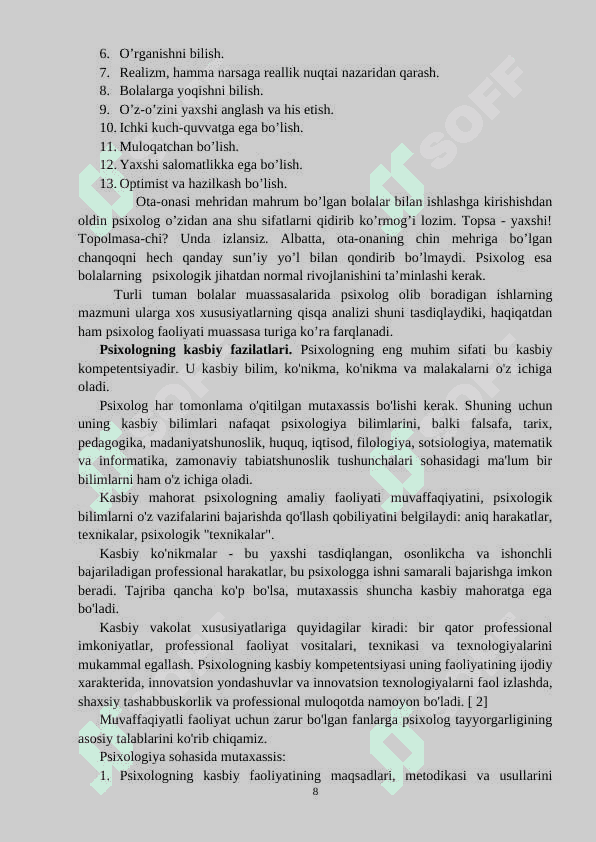 Ijtimoiy sohalarda psixologik xizmatni tashkil qilishning o'ziga xos xususiyatlari 8