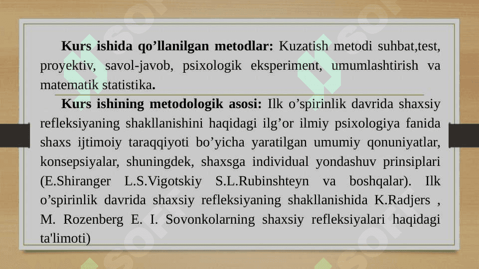 Ilk o’spirinlik davrida shaxsiy refleksiyaning shakllanishi  TAQDIMOT 6