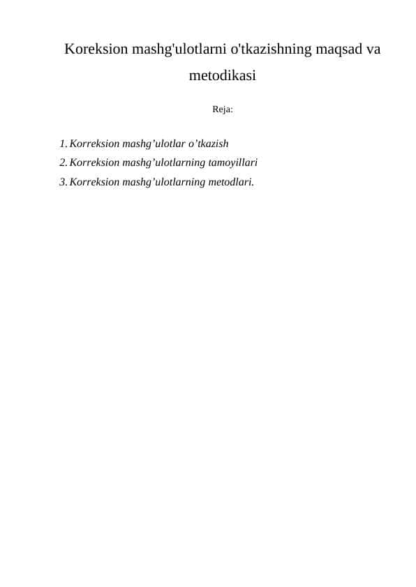Koreksion mashg'ulotlarni o'tkazishning maqsad va metodikasi 1