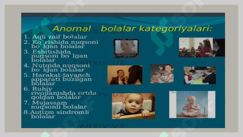 Sistemali nutq buzilishlari boʻlgan bolalarning psixologik xususiyatlari (bilish jarayonlari xissiy- irodaviy soxasi shaxslararo munosabat, faoliyati) ularni tekshirish va korreksiyalash 4