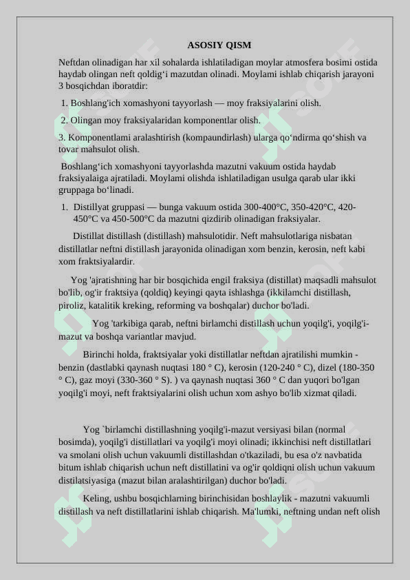Moy distillatlari olishda suv bug`i bosimini avtomatik boshqarish 5