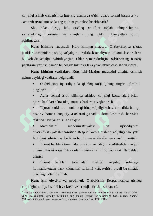 Qishloq xo`jaligini moliyalashtirish va kreditlashda banklarning faoliyatini oshirish 4