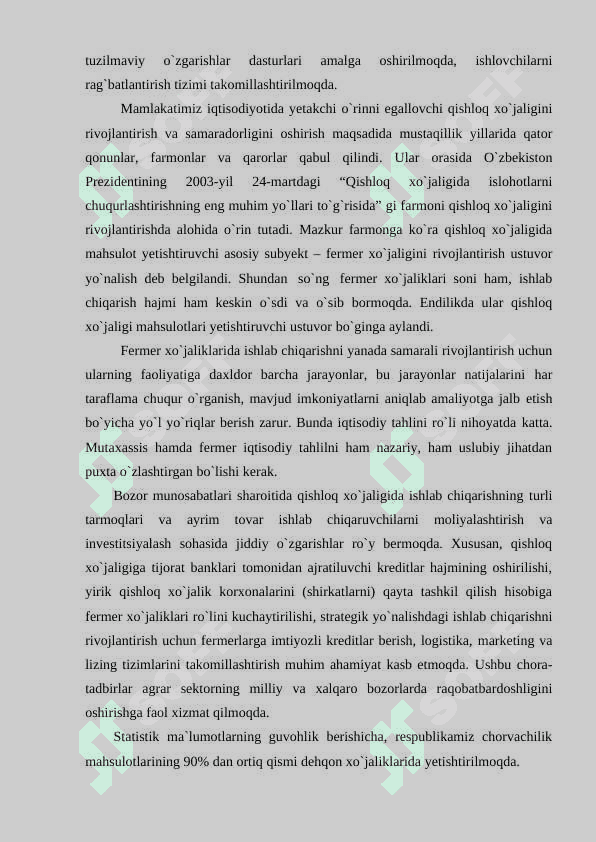 Qishloq xo`jaligini moliyalashtirish va kreditlashda banklarning faoliyatini oshirish 8
