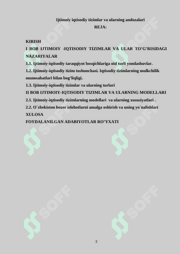 Ijtimoiy iqtisodiy tizimlar va ularning andozalari 2