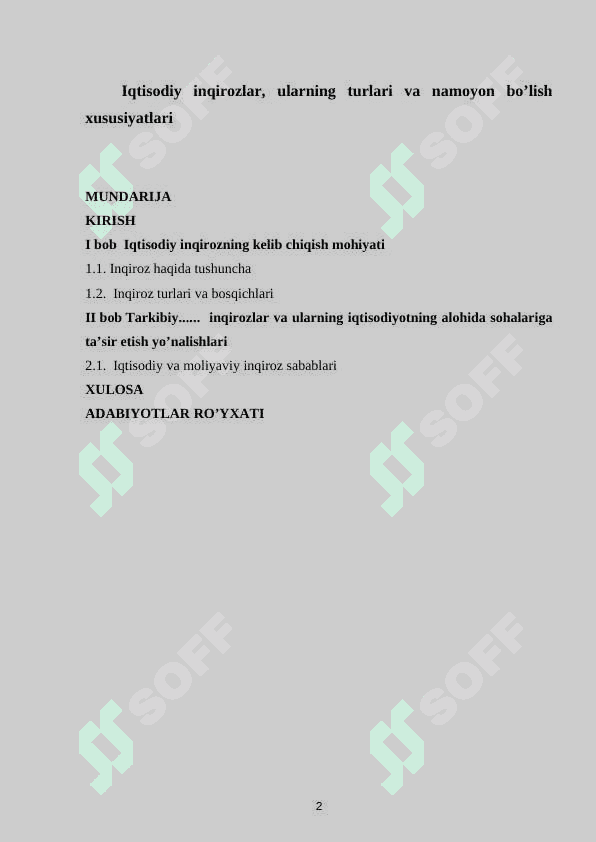 Iqtisodiy inqirozlar, ularning turlari va namoyon bo’lish xususiyatlari 2