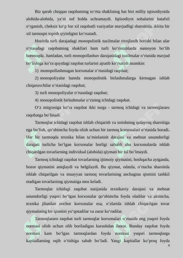 Raqobat - bozor iqtisodiyotini harakatlantiruvchi kuch sifatida 8