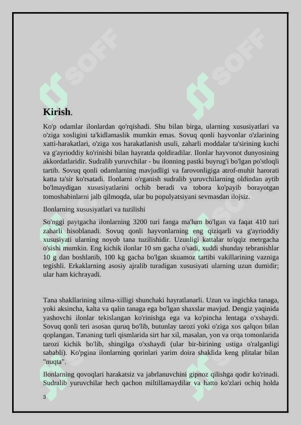 Ilonlarning, tuzilishi va hayot kechirishining asosiy xususiyatlari 3