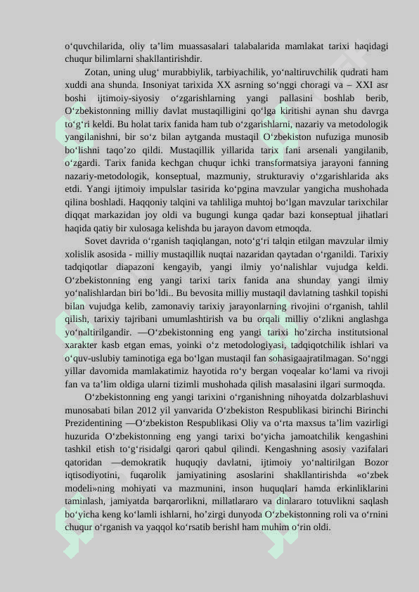 O‘ZBEKISTONNING ENG YANGI TARIXI O‘QUV FANINING PREDMETI, MAQSADI VA VAZIFALARI, NAZARIY-METODOLOGIK TAMOYILLARI 2