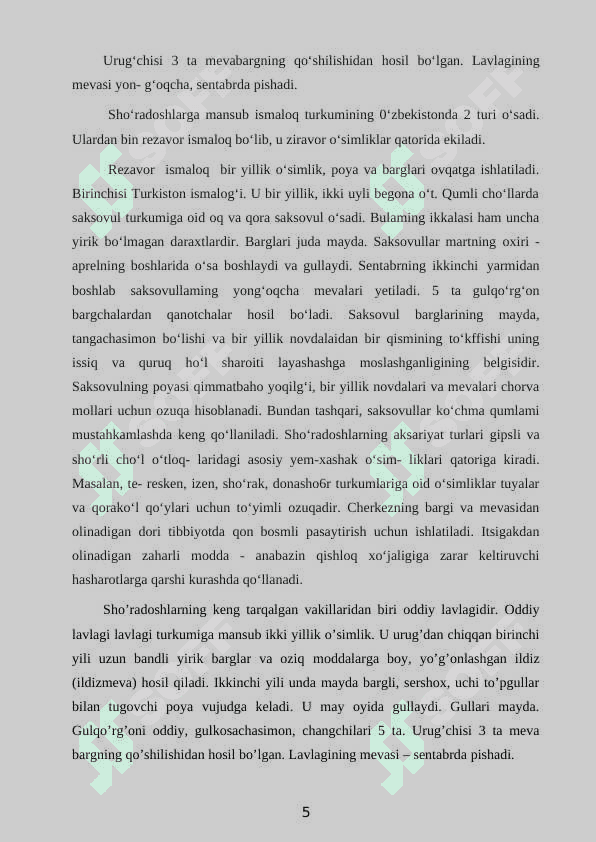 SHO‘RADOSHLAR OILASI UMUMIY TASNIFI 5