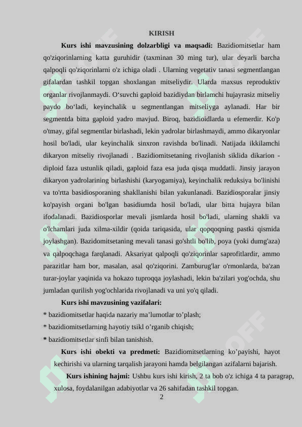 BAZIDIOMITSETLAR HAQIDA UMUMIY TASNIF 2