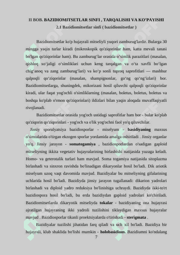 BAZIDIOMITSETLAR HAQIDA UMUMIY TASNIF 7