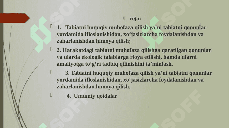 Tabiiy resurslardan oqilona foydalanish va atrof-muhitni muhofaza qilish bo‘yicha qabul qilingan qaror va qonunlar 2