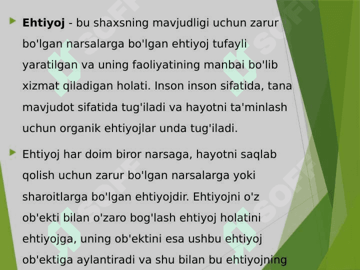 Ehtiyojlar shakllanish bosqichlari 2