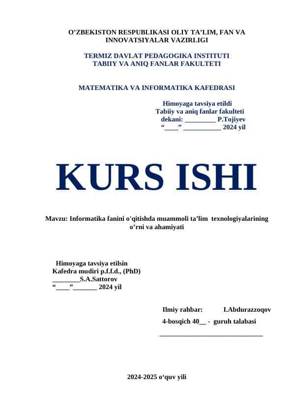 Informatika fanini o'qitishda muammoli ta’lim  texnologiyalarining o’rni va ahamiyati