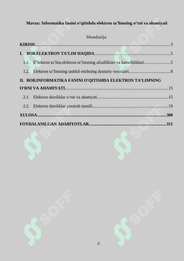 O‘qitishni kompyuterlashtirish. Elektron darsliklar va ularni tayyorlash tamoillari 2