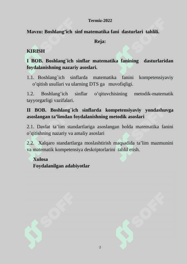 Boshlangʻich sinf matematika fani dasturlari tahlili 2
