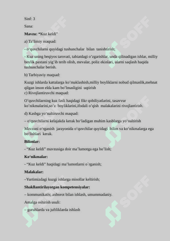 3-sinf “Kuz keldi” dars ishlanma 2