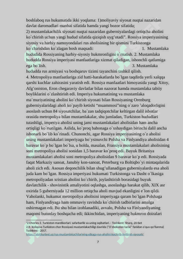 Rossiya imperiyasining Turkistondagi ko‘chiruvchilik siyosati 7