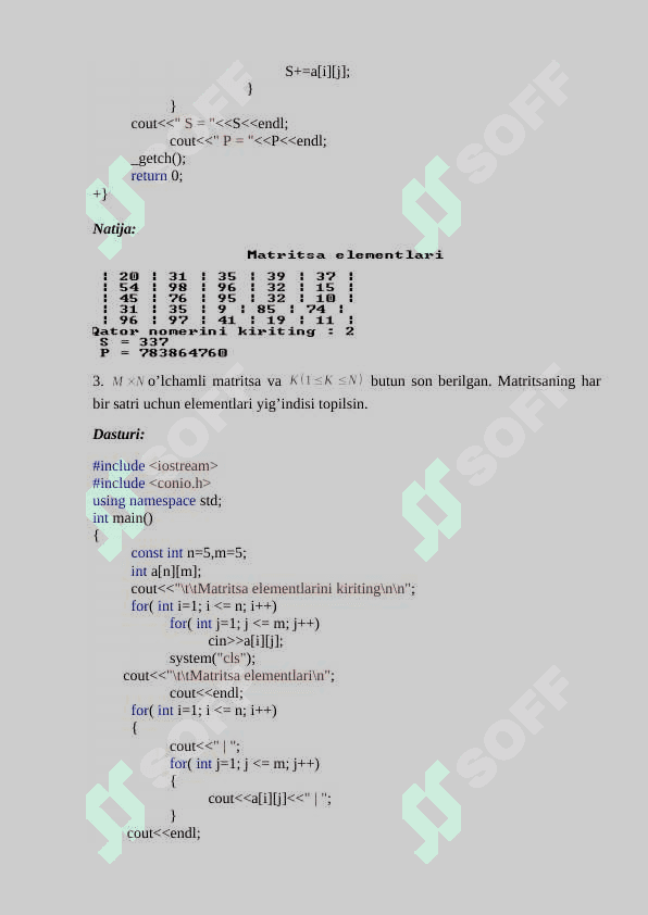 C++da Matritsa elementlarini tahlil qilish. 3