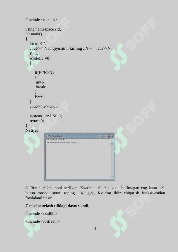C++da Shartli sikl operatorlariga doir masalalar 6