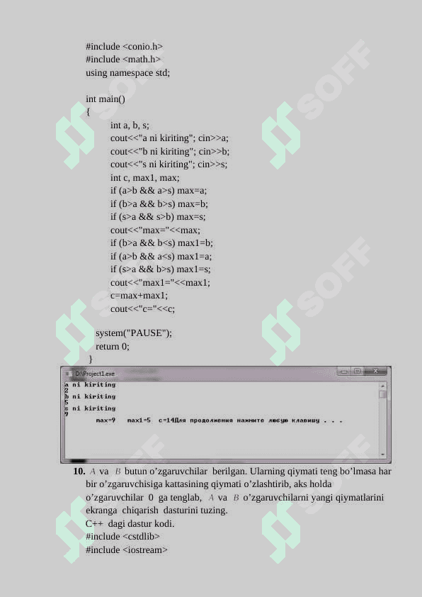 C++da Shartli o’tish operatorlari doir masalar yechish. 8