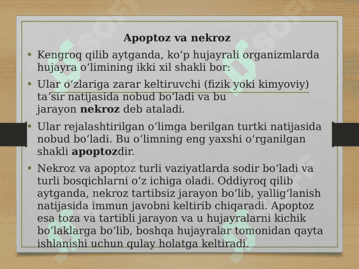 Hujayra apoptozi va uning biologik ahamiyati jarayonining boshqariluvi 6