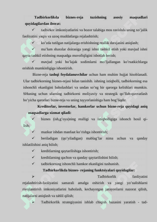 Korxona va (firma) faoliyatini biznes rejalashtirish  va istiqbolini   belgilash 8