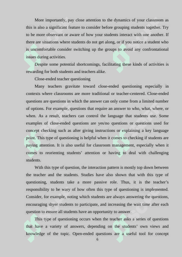 THE IMPORTANCE OF INTERACTION PATTERNS IN CLASSROOM LANGUAGE LEARNING 6