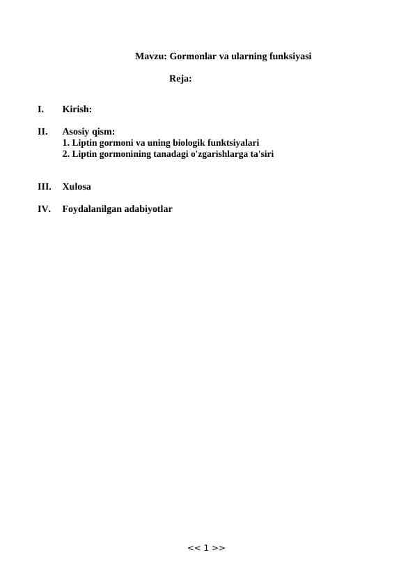 Gormonlar va ularning funksiyasi 1