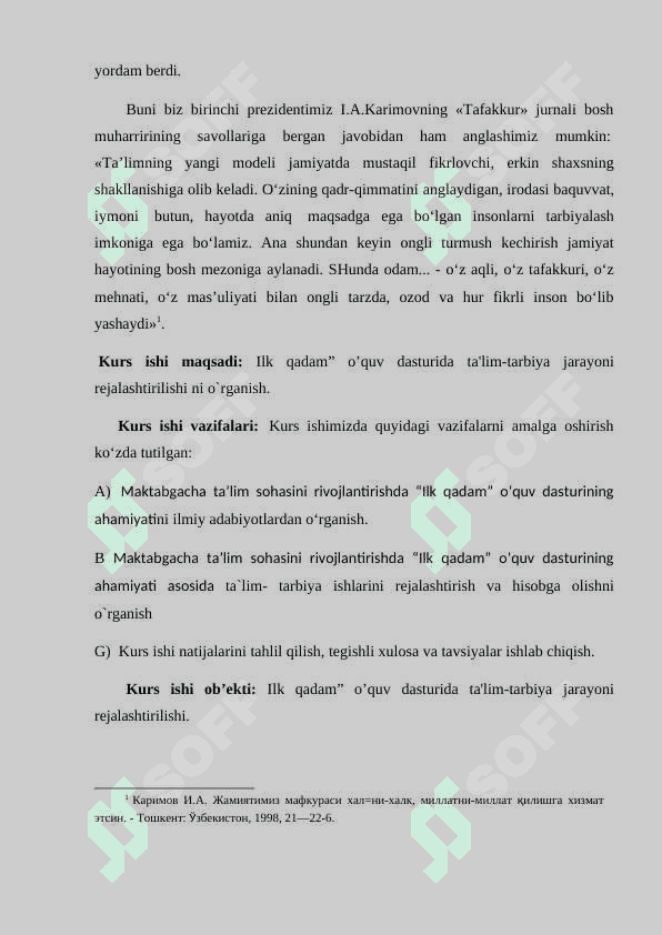 ” Ilk qadam” o’quv dasturida ta'lim-tarbiya jarayoni rejalashtirilishi“ 4