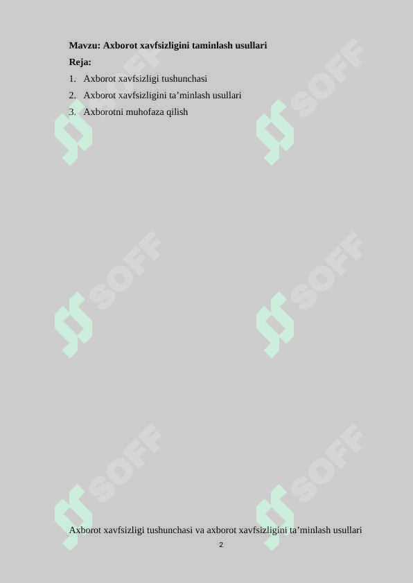 Axborot xavfsizligini taminlash usullari 2