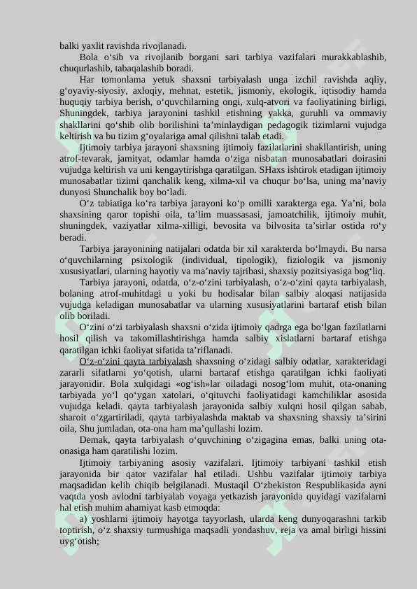 Tarbiya jarayoni mohiyati va mazmuni. Tarbiya qonuniyatlari va tamoyillari. 4