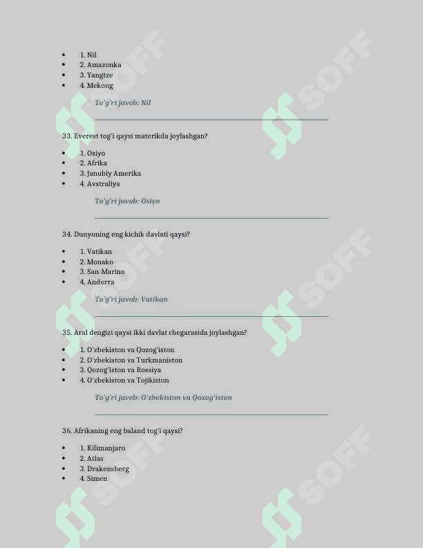 Geografiyadan testlar-200 ta 8