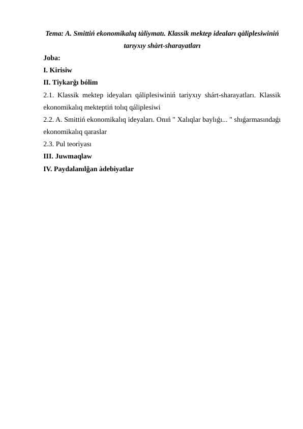 A. Smit ekonomikalq taliymatlari 1
