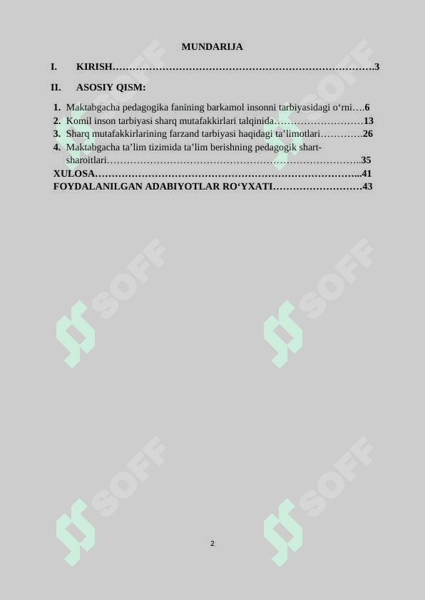 Maktabgacha pedagogika fanining barkamol insonni tarbiyasidagi o‘rni’’mavzusidagi kurs ishi 2