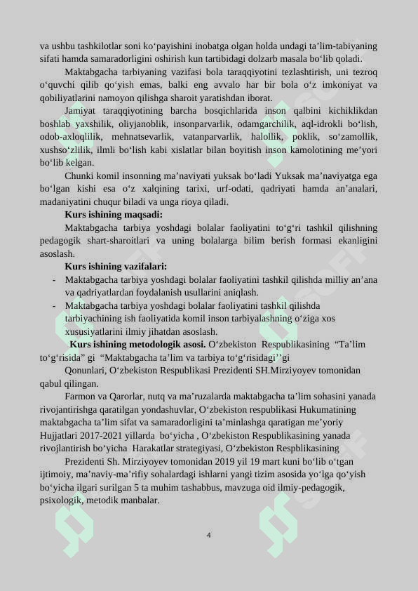 Maktabgacha pedagogika fanining barkamol insonni tarbiyasidagi o‘rni’’mavzusidagi kurs ishi 4