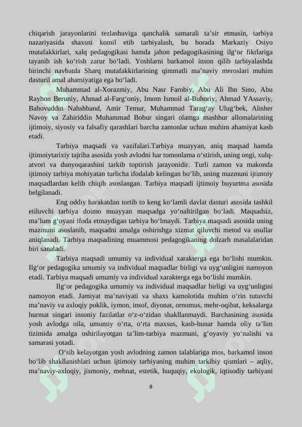 Maktabgacha pedagogika fanining barkamol insonni tarbiyasidagi o‘rni’’mavzusidagi kurs ishi 8