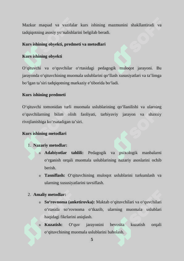 O‘qituvchi tomonidan muloqotga kirishish jarayonida qo‘llaniladigan muomala uslublari 5