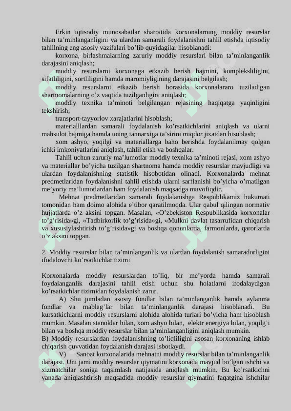 MODDIY RESURSLAR BILAN TA’MINLANGANLIK VA ULARDAN FOYDALANISH TAHLILI 2