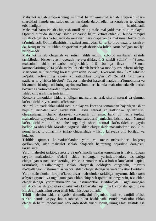 Xo’jalik yurituvchi subektlarda mahsulot ishlab chiqarish va sotish hajmining tahlili 2