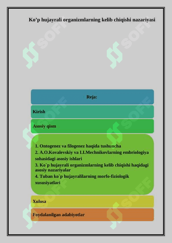 Ko’p hujayrali organizmlarning kelib chiqishi nazariyasi 2