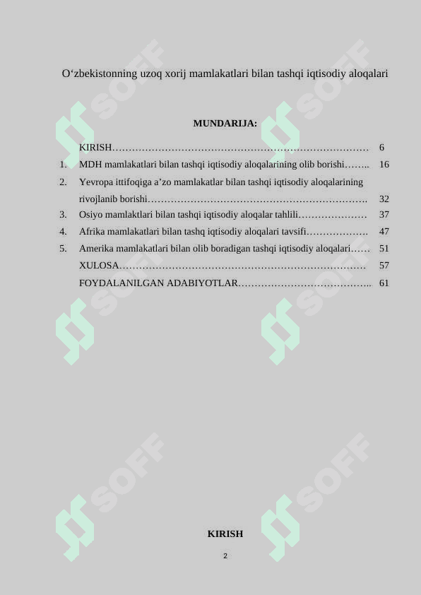 O‘zbekistonning uzoq xorij mamlakatlari bilan tashqi iqtisodiy aloqalari 2