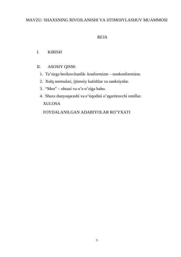 SHAXSNING RIVOJLANISHI VA IJTIMOIYLASHUV MUAMMOSI.doc