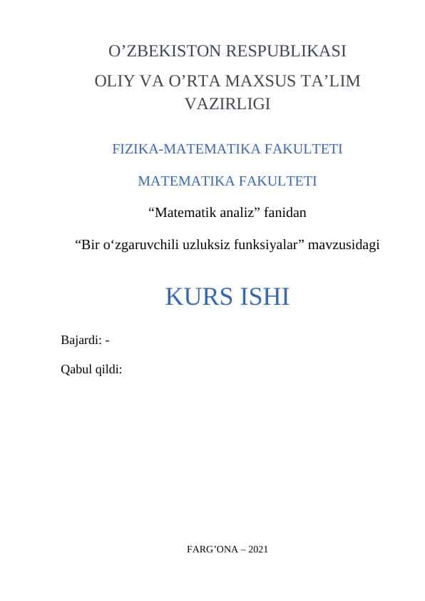 Bir o‘zgaruvchili uzluksiz funksiyalar 1