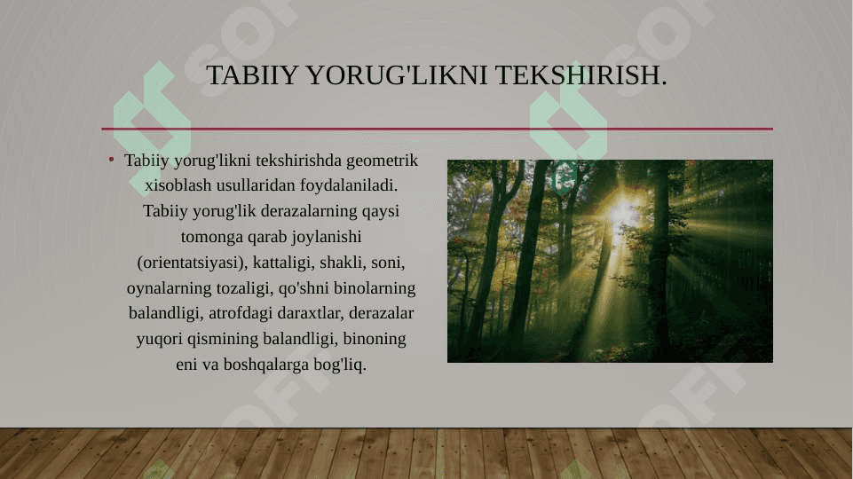 Kasalxona xonalari yoritilganligining ahamiyati. Xonalar insolyasiyasi va yoritilganligining fiziologik va  gigienik ahamiyati. 2