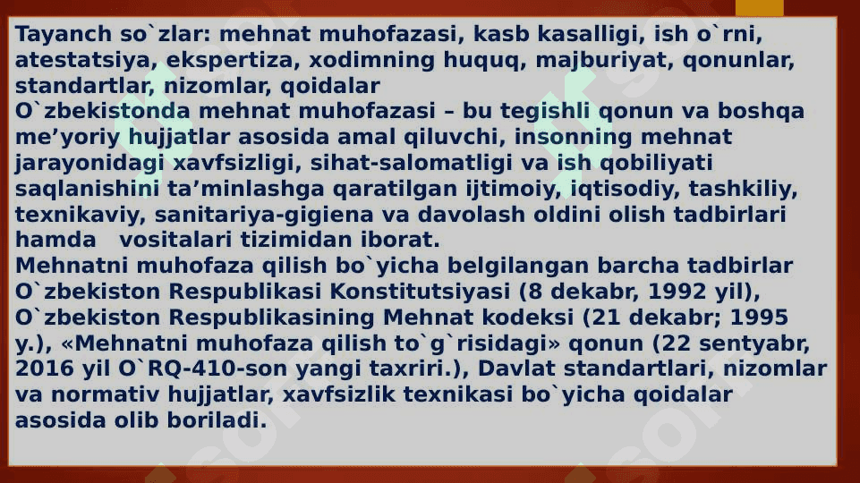 Texnologik jarayon bajarilishiga bo’lgan talab va texnikaviy choralar 2