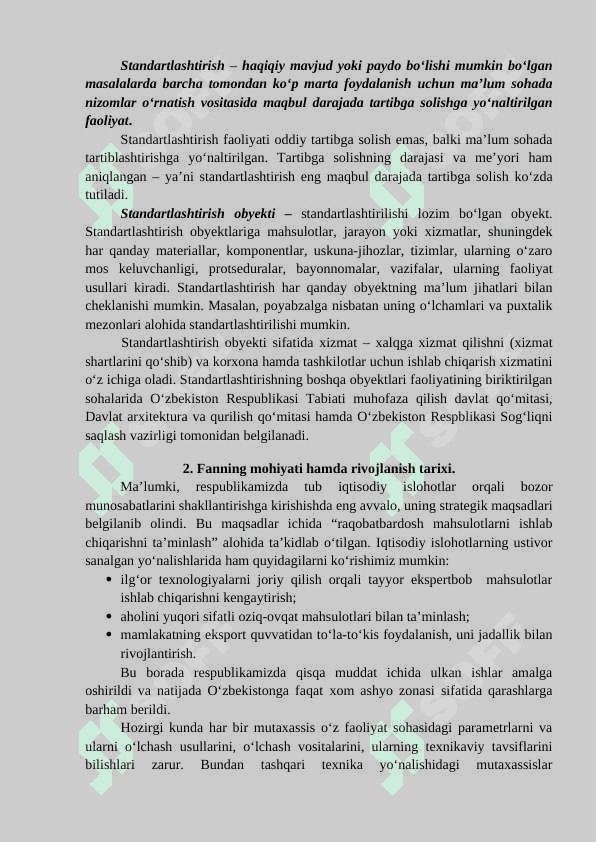 “Metrologiya, standartlashtirish va mahsulot sifati menejmenti” faniga kirish. 4