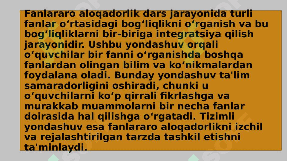 Dars jarayonida fanlararo aloqadorlikni  shakllantirishga tizimli yondashuvning pedagogik jihatlari 2
