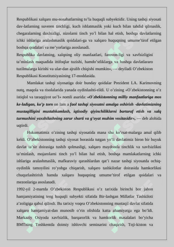O‘zbеkistоn Rеspublikasining BMTga a’zо bo‘lishi.  24 3